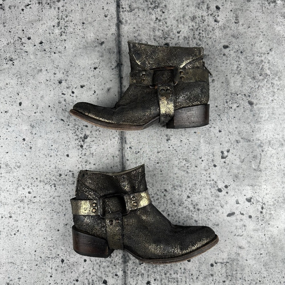 Freebird By Steven Phlow Womens 7M Black Gold Leather Ankle Boot High Top Zip